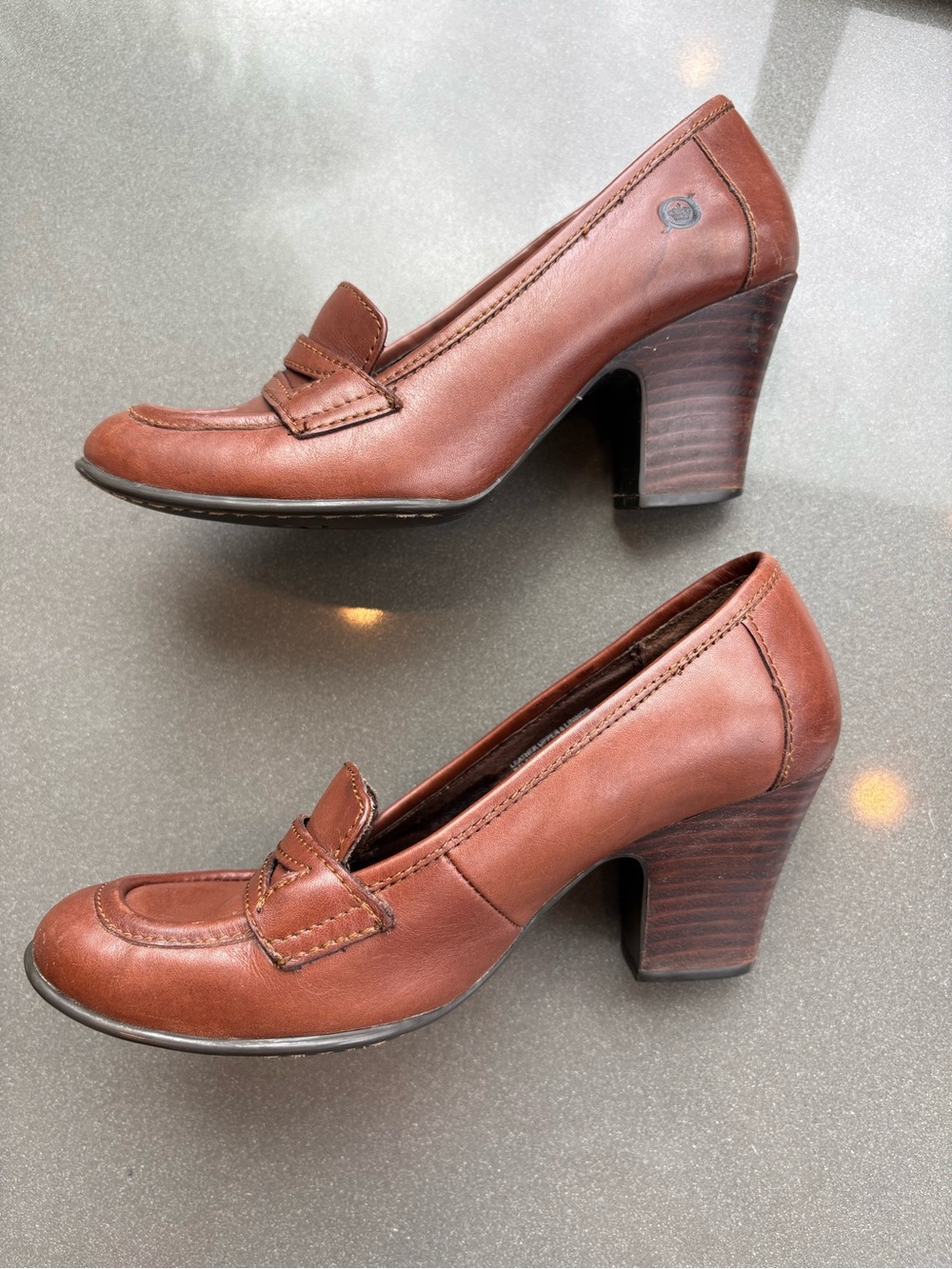 Børn Holliston Brown Leather Block Heel Penny Loafers - Women's Size 7.5